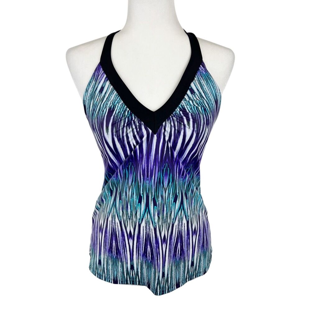 Simply Swim Tankini Women 12 Blue Purple Padded Beach Activewear Tank Top